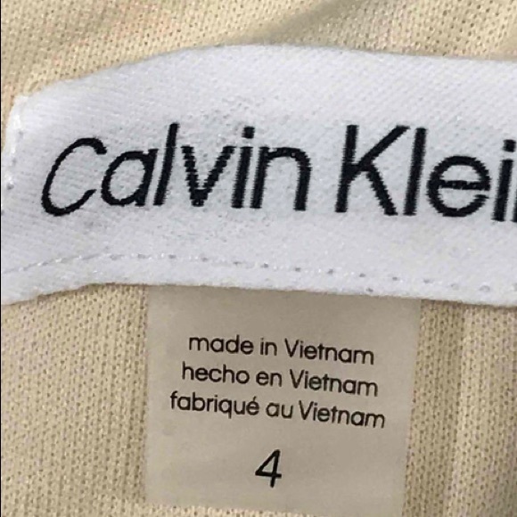 NWT Calvin Klein Beige Scuba Crepe Bow Shoulder Asymmetric Sheath Dress SZ 4 - Picture 5 of 9